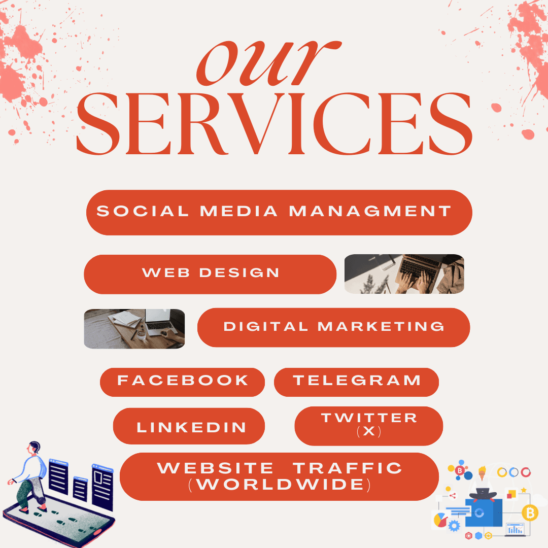 Image detailing services including social media management, web design, digital marketing, and website traffic.